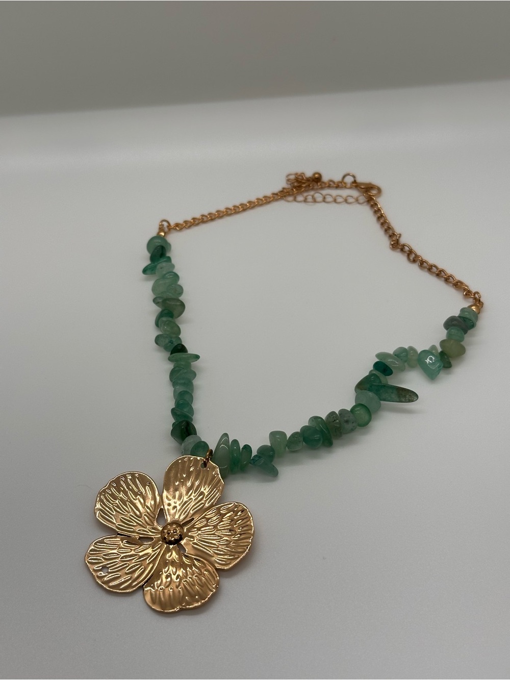 ASOS Gold Floral Pendant Necklace with Green Beads